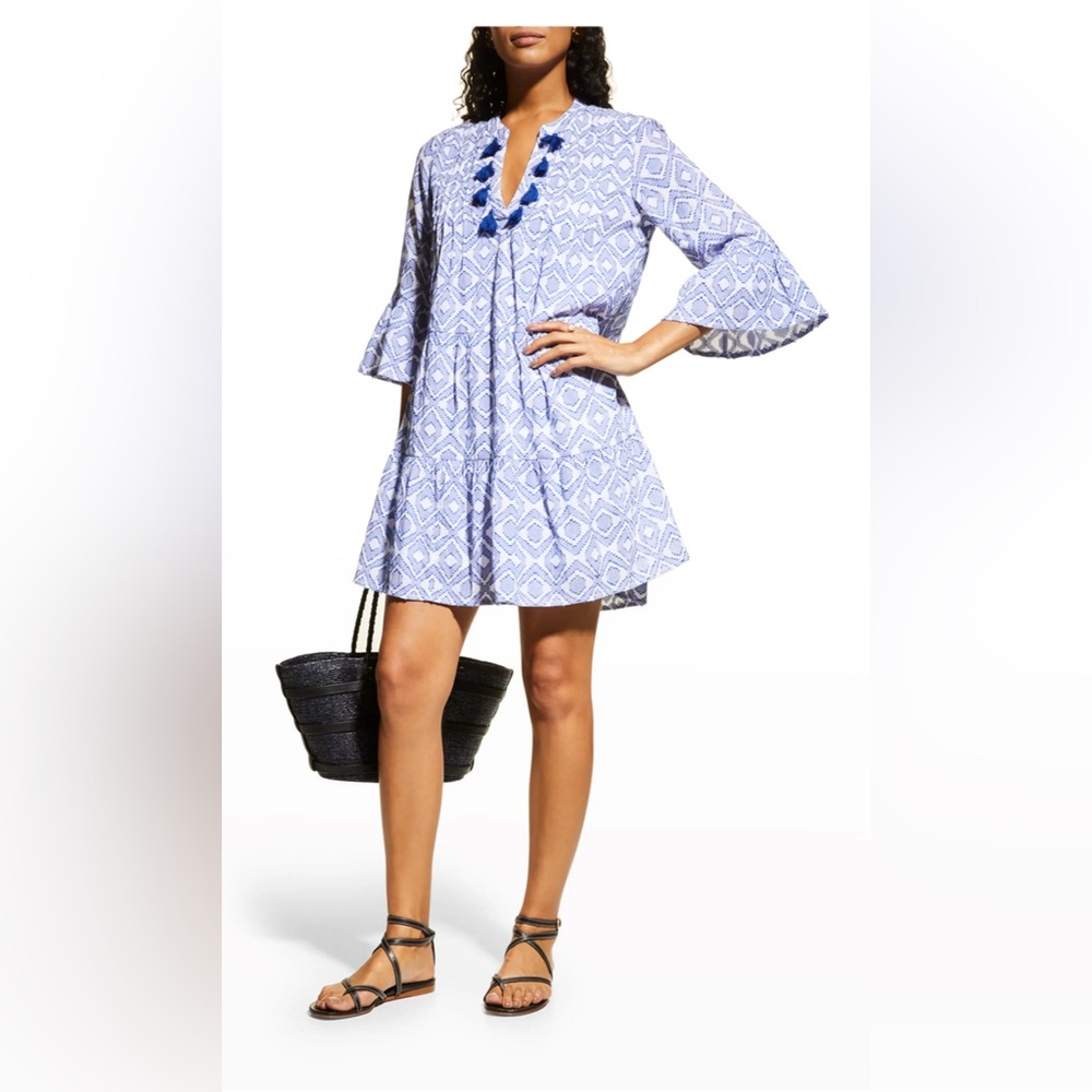 NWT Tommy Bahama Diamond clip tiered Jacquard Mini  dress blue & white vacation